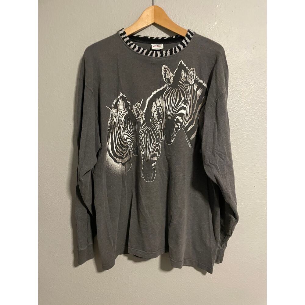Vintage 1993 Harlequin Mens T Shirt XL Zebra Graphic Print National Wildlife